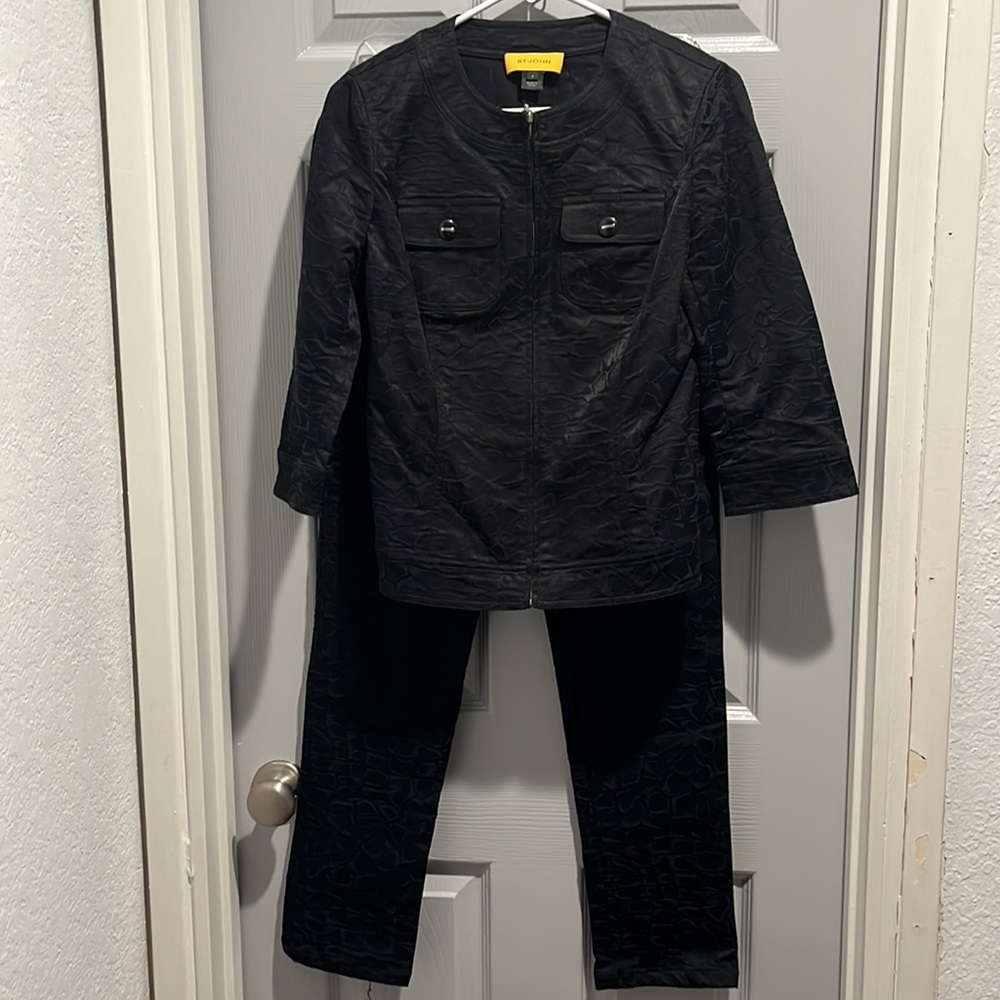 St. John’s knit jacket and pant suit.